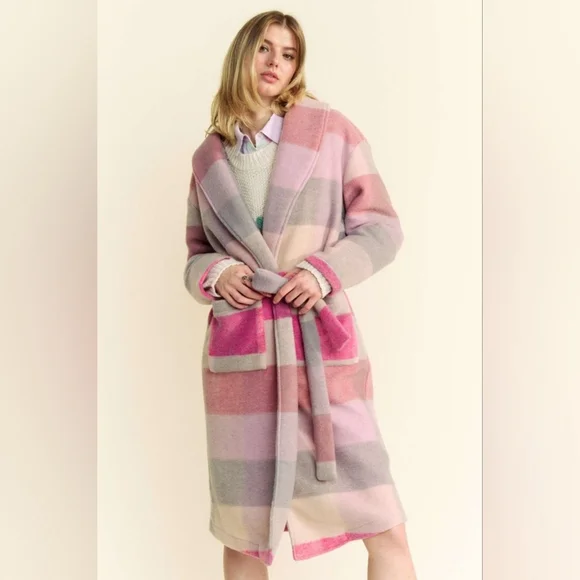 Davi & Dani Tied Color Block Collared Neck Coat